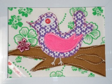 schilderijtje met vogeltje - paars 1