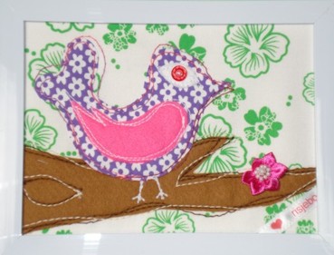 schilderijtje met vogeltje - paars 2