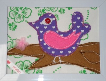 schilderijtje met vogeltje - paars 4