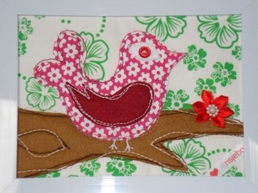 schilderijtje met vogeltje - roze 1