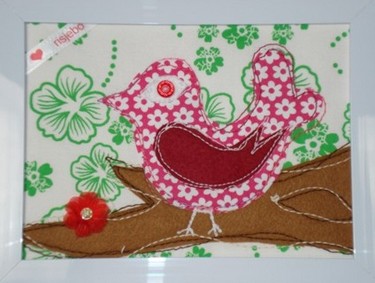 schilderijtje met vogeltje - roze 2